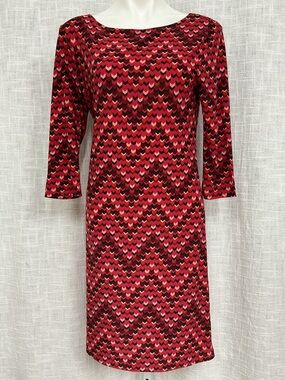 Tacera Red Multi Chevron-Print Long Sleeve Shift Dress